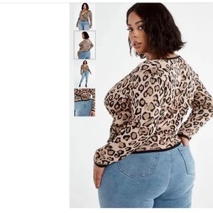 Fashion to Figure Leopard Print Wrap Sweater with Belt Buckle